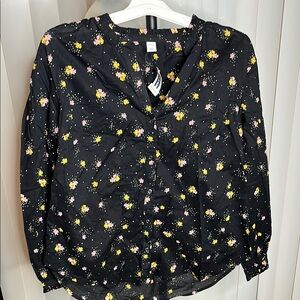 Black Floral Long Sleeve Button Up Blouse